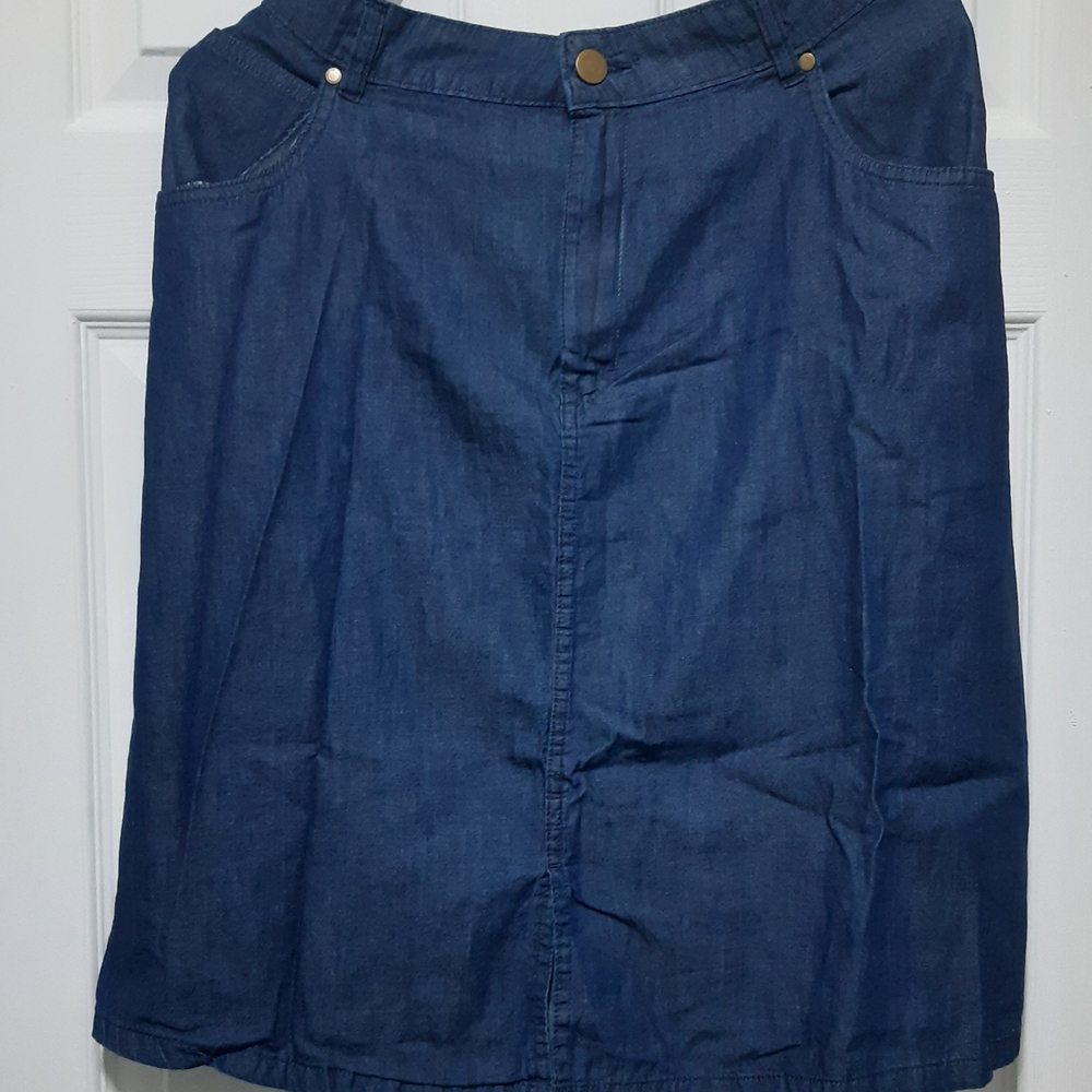 Classic Denim Midi Skirt in Navy Blue